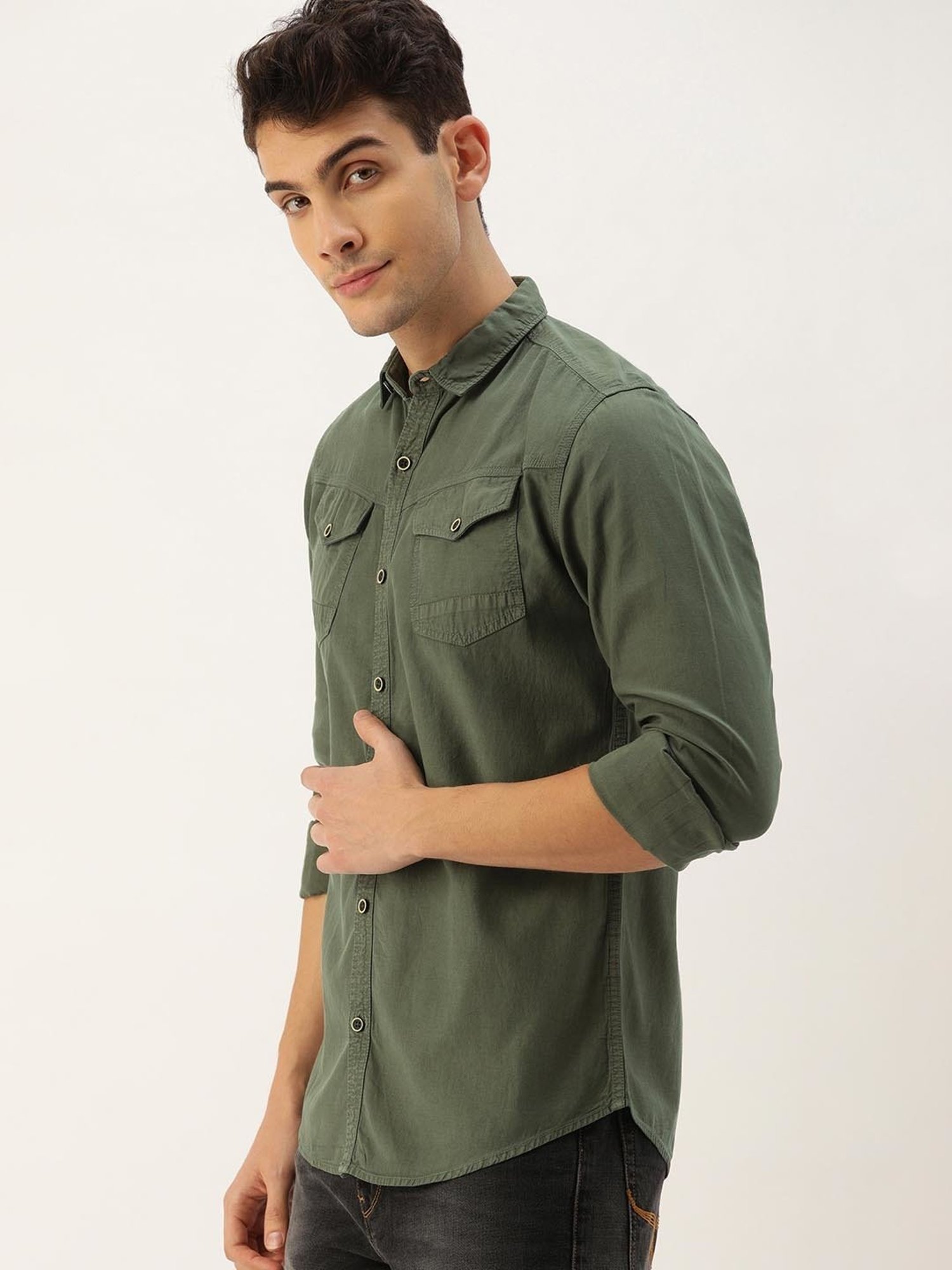 IVOC Olive Regular Fit Cotton Shirt