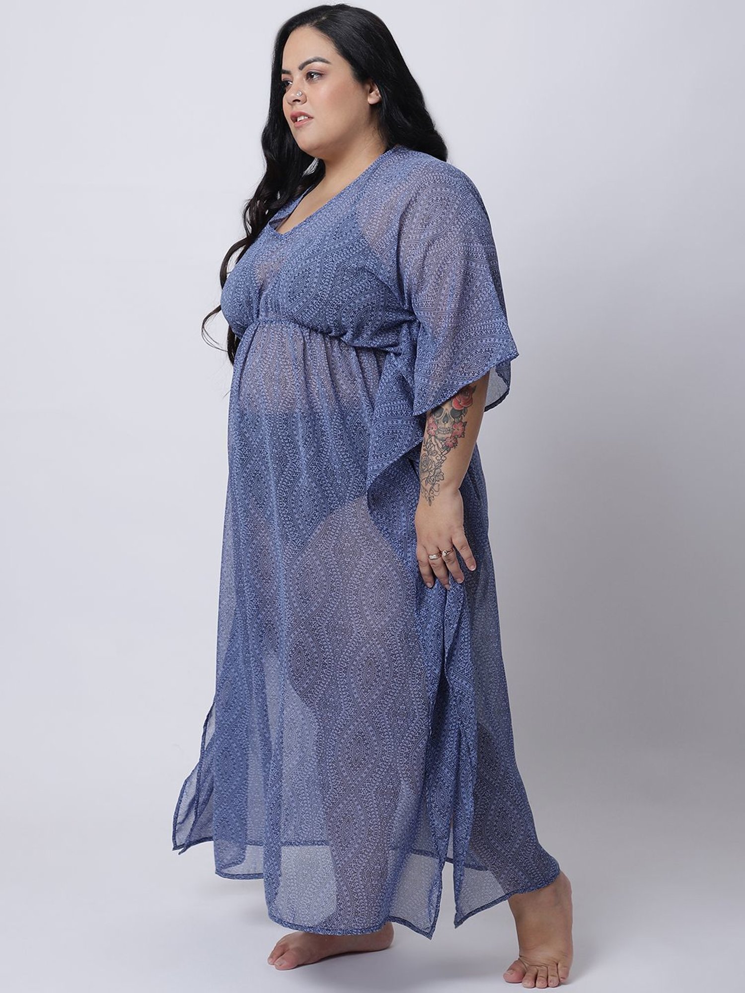 Erotissch Blue Printed Beachwear Cover-Up Kaftan