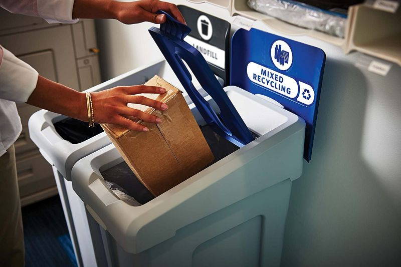 Rubbermaid Commercial 2007914 Slim Jim Recycling Station, 2 Stream Landfill / Mixed Recycling Bin