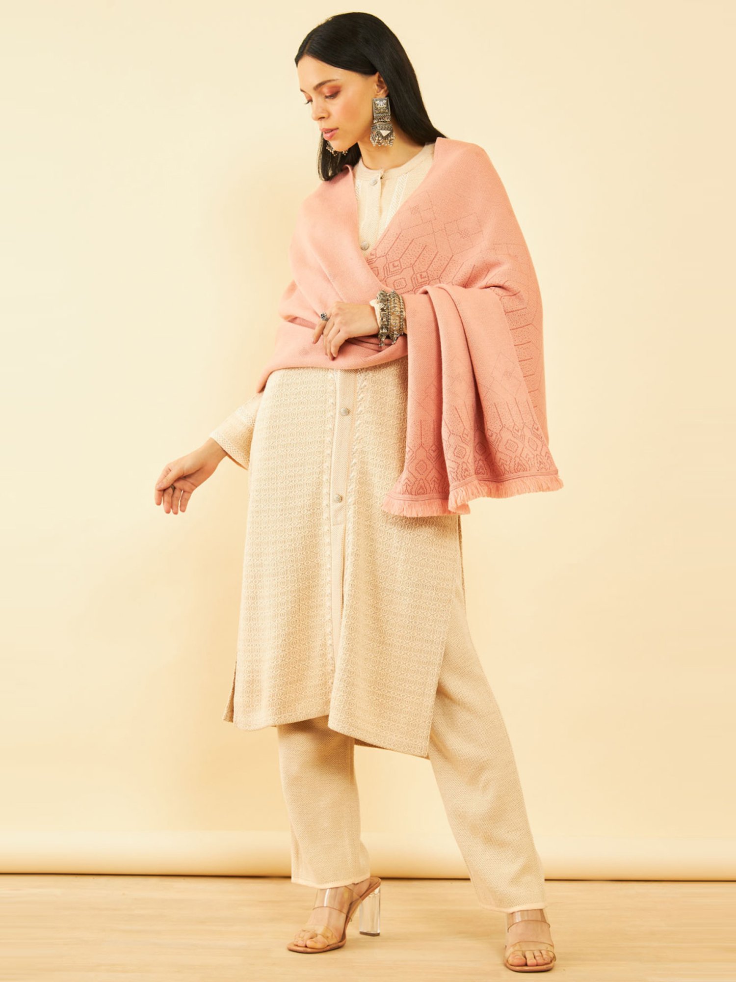 Soch Peach Printed Shawl