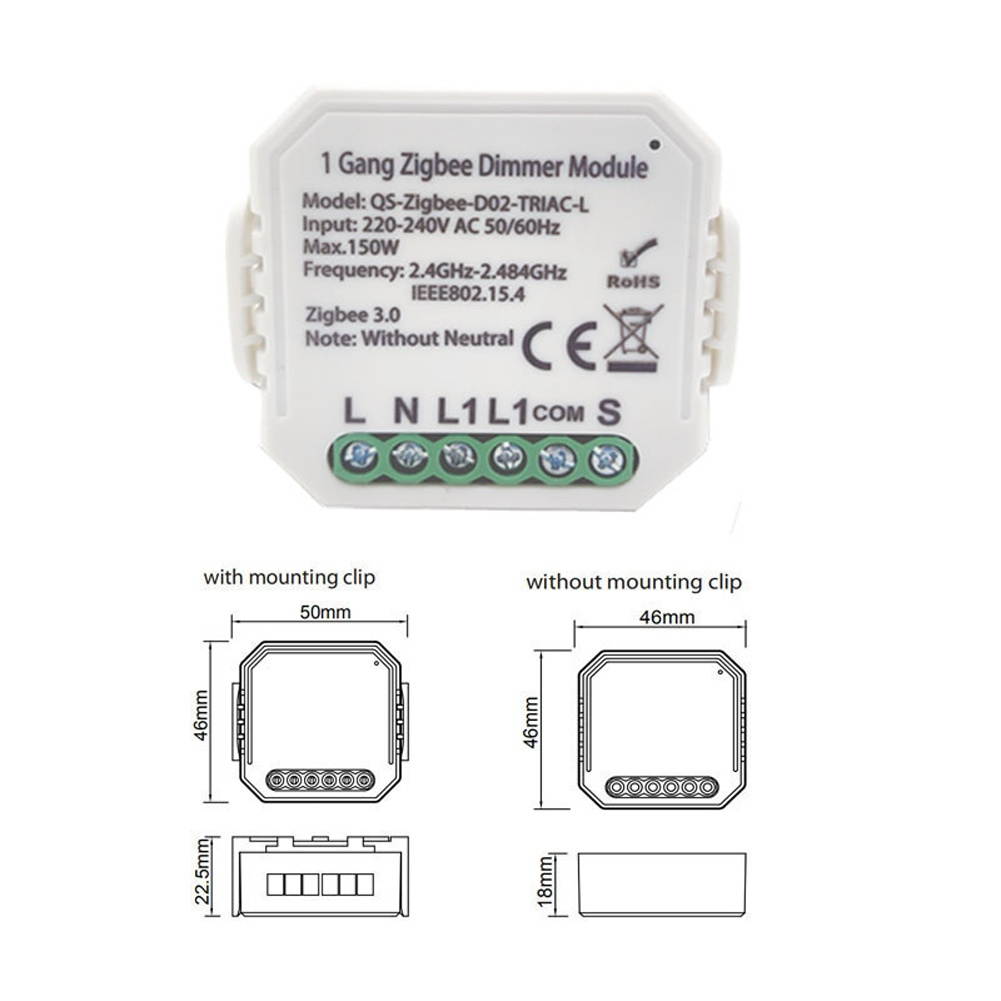 Tuya ZigBee 1 Gang/2 Gang (Optional) Dimmer Module Switch Module Light Control Voice Control Intelligent Home Compatible with Alexa Google Home