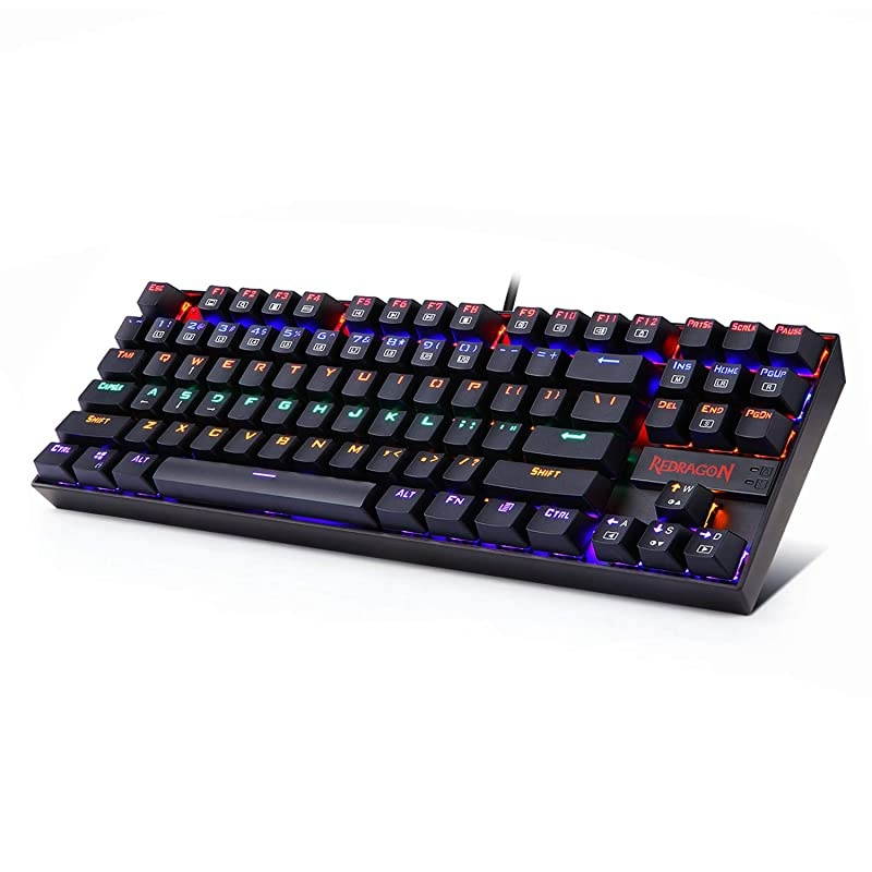 K552 Mechanical Gaming Keyboard RGB LED Rainbow Backlit Wired Keyboard with Red Switches for Windows Gaming PC 87 Keys Black