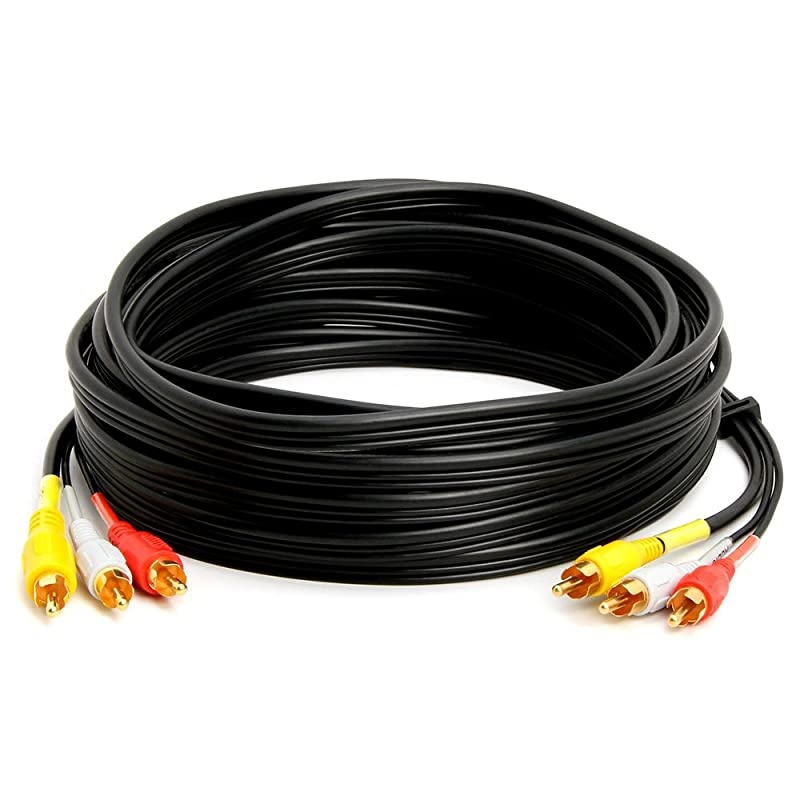 3Male RCA to 3Male RCA Composite Video Audio AV AV Cable Gold Plated 25 Feet