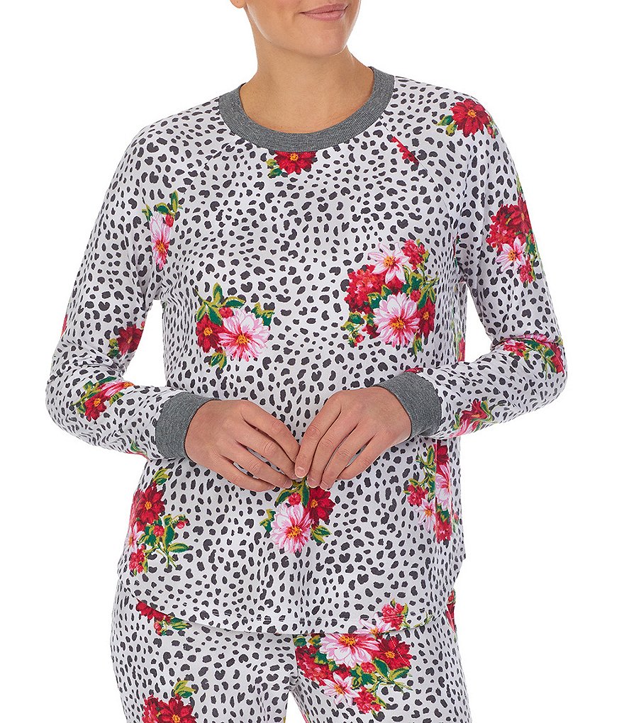 Kensie Jersey Animal & Floral Printed Knit Crew Neck Long Sleeve Sleep Top