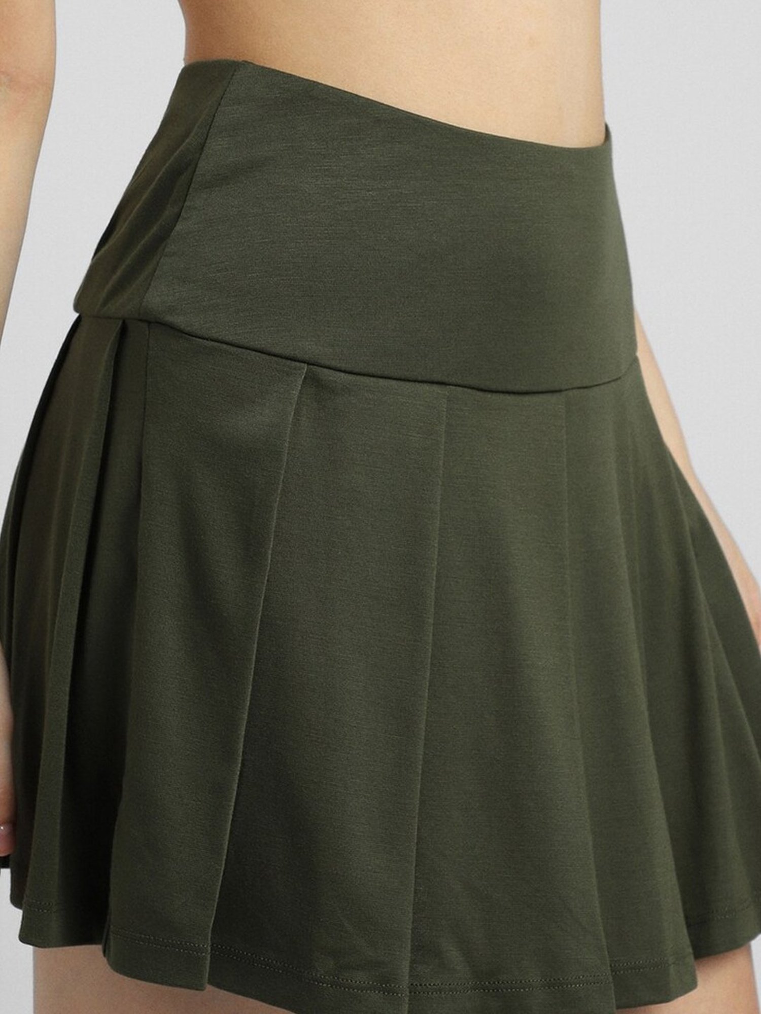 Forever 21 Green Blended Pleated A-Line Skirt