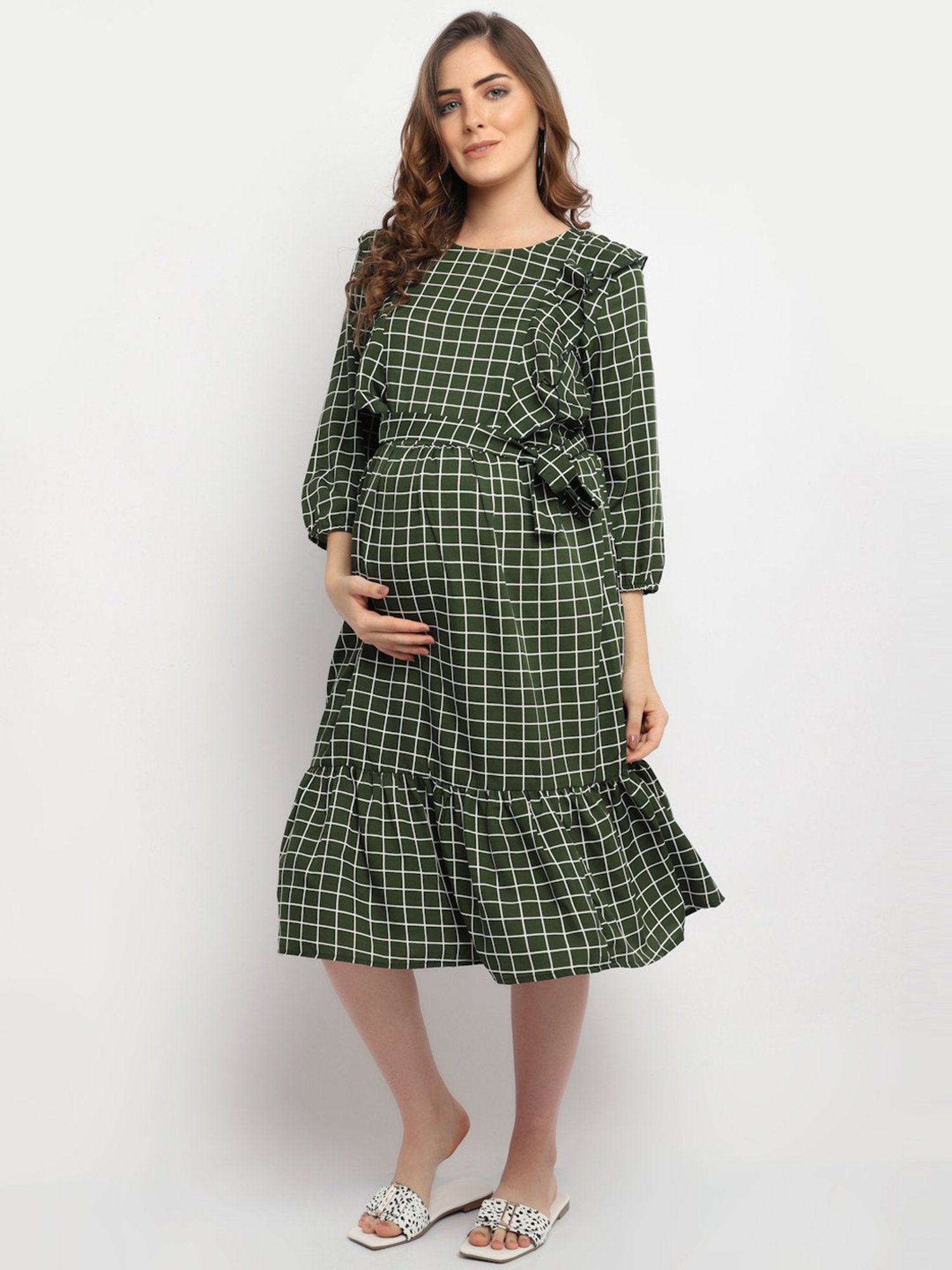 Moms Maternity Green Chequered Dress