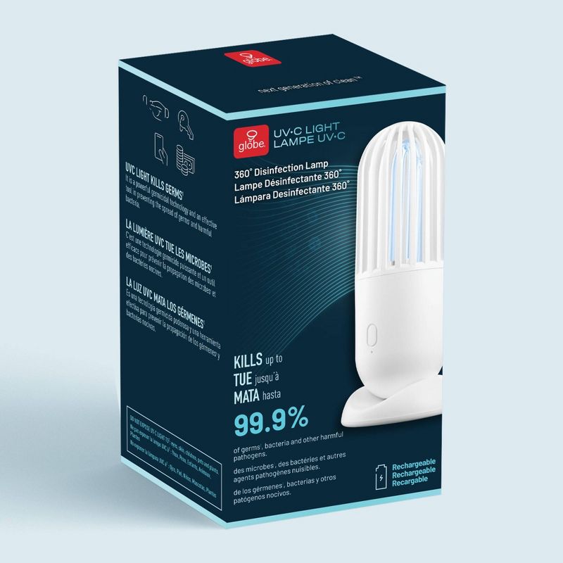 UVC Light Disinfecting 360Degree Portable Rechargeable Lamp White Micro USB Cable Included