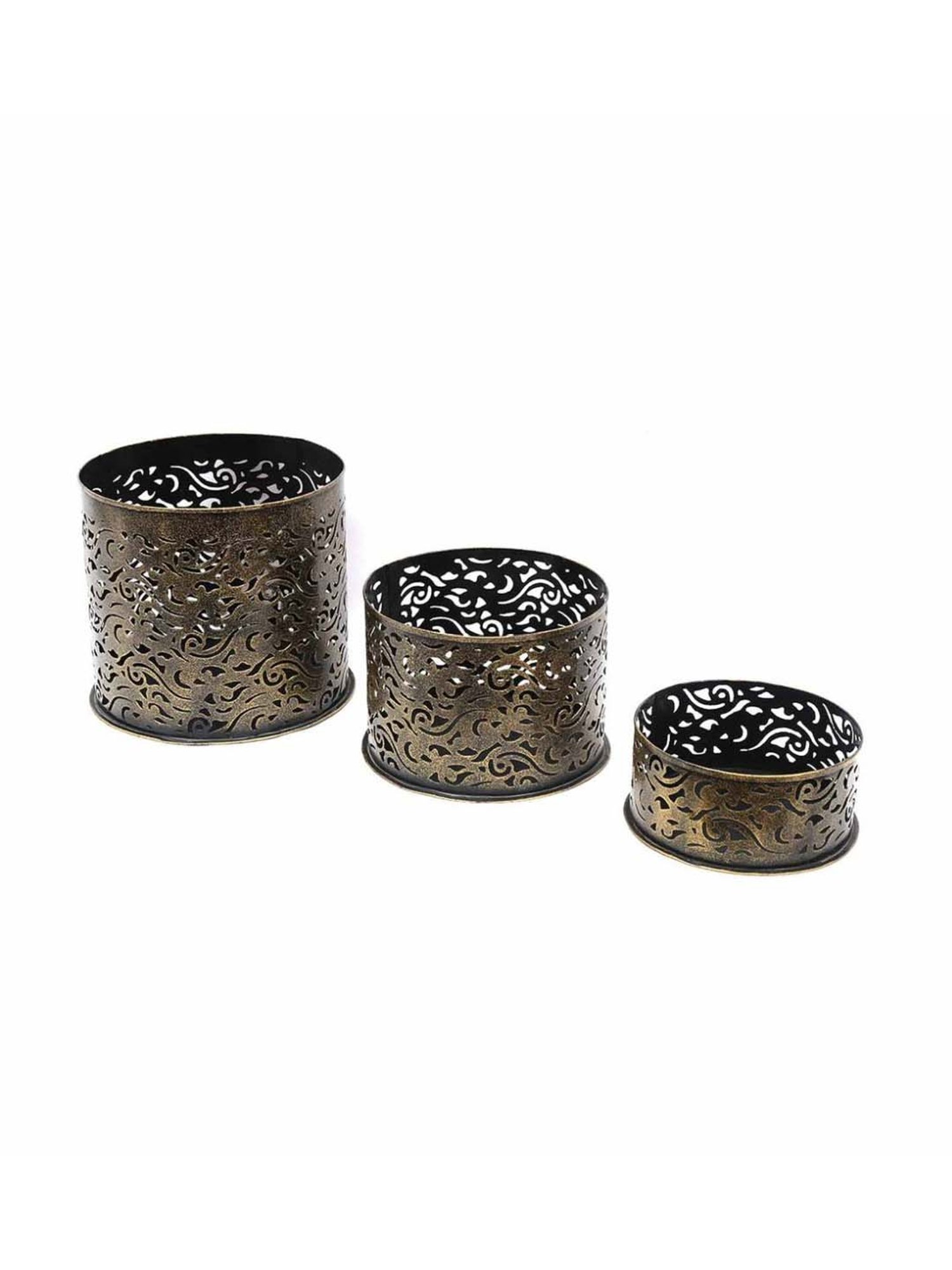 Artisans Rose Golden Iron Hyacinth Tea Light Holder - Set of 3