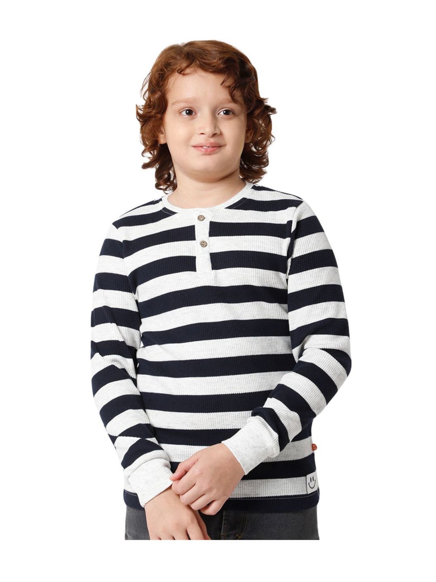 Proteens Kids Navy & White Striped Full Sleeves T-Shirt