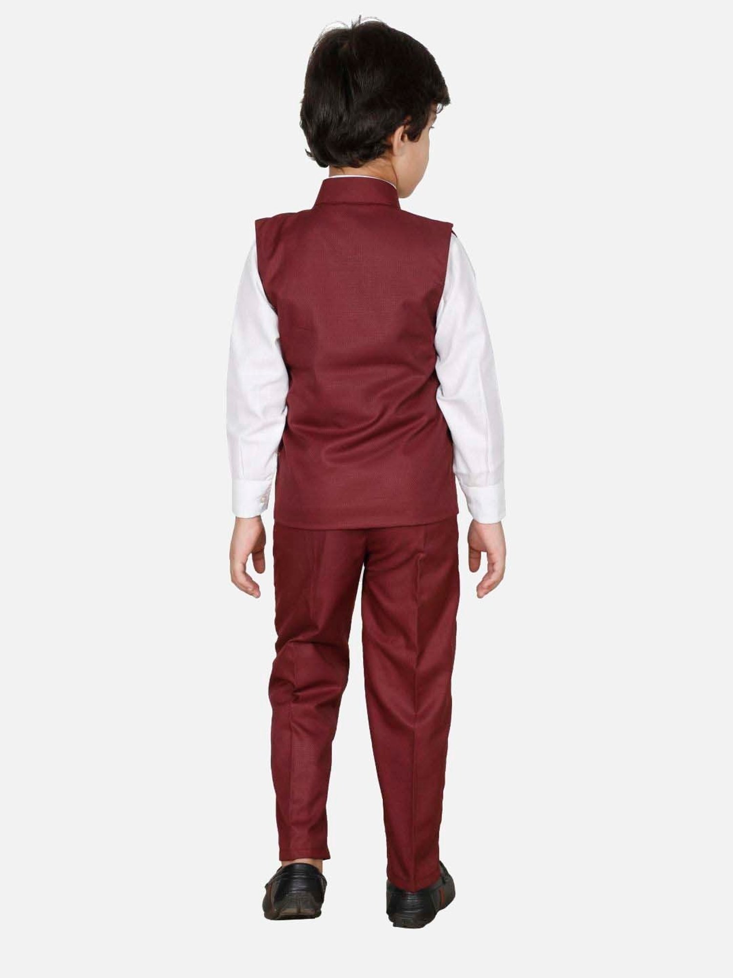 Fourfolds Boys Maroon & White Solid Full Sleeves Clothing Set