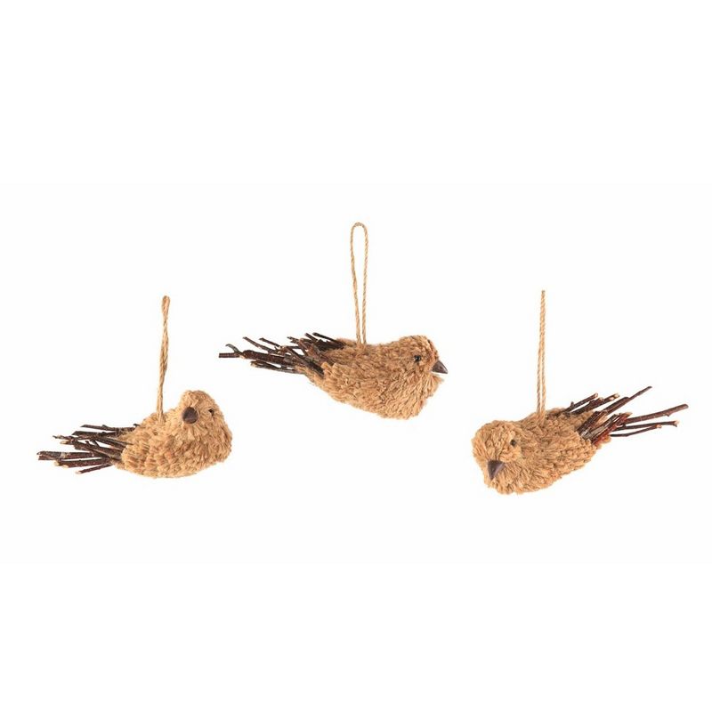 Napa Home and Garden 3ct Jute and Twig Woodland Forest Bird Christmas Ornament Set 5.5" - Brown