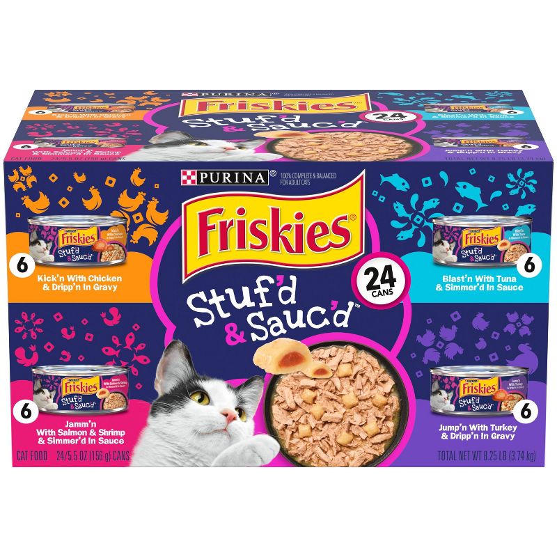 Purina Friskies Stuf'd & Sauc'd with Chicken, Tuna, Salmon & Turkey Wet Cat Food - 5.5oz/24ct Variety Pack