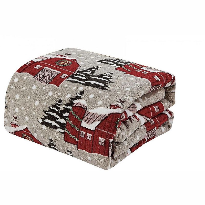 GoodGram Ultra Soft & Cozy Oversized Christmas Gray Snowy Barn Plush Throw Blanket Cover -
