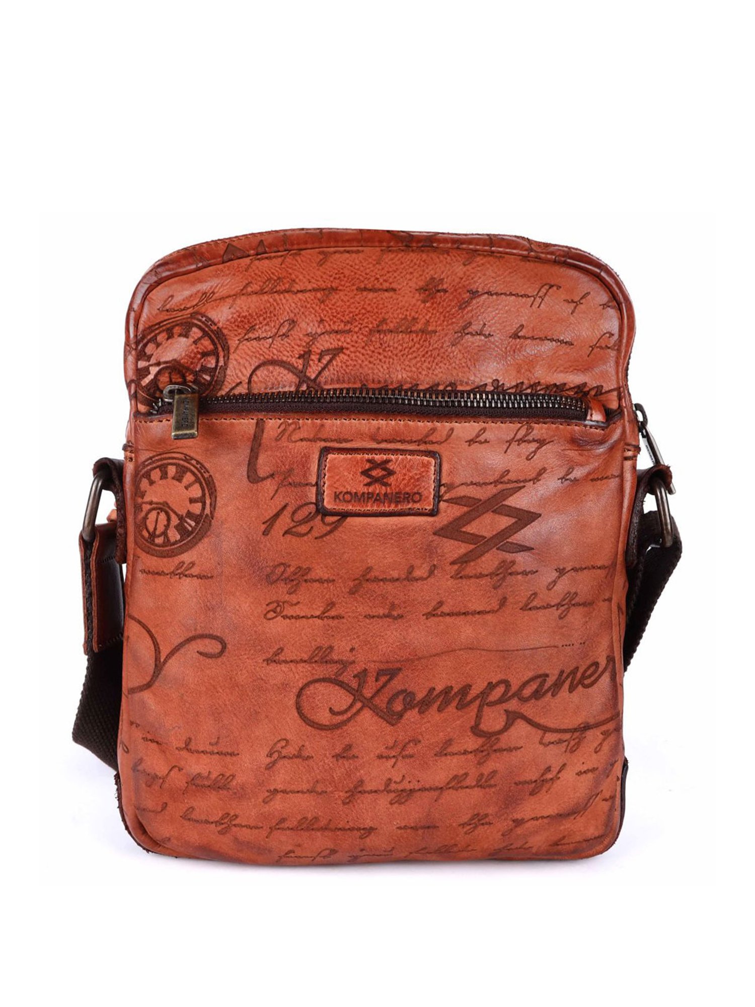 HiLEDER Brown Textured Small Leather 12 inch Cross Body Bag