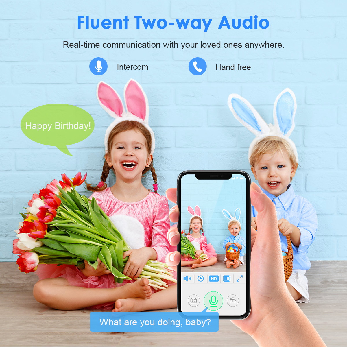 Foxnovo Intelligent Monitor Camera 2 in 1 Ultra Wi-Fi Camera Lovely Antler Wireless Detection Camera IR Night Vision Security Camera for Home Baby Pet Safety