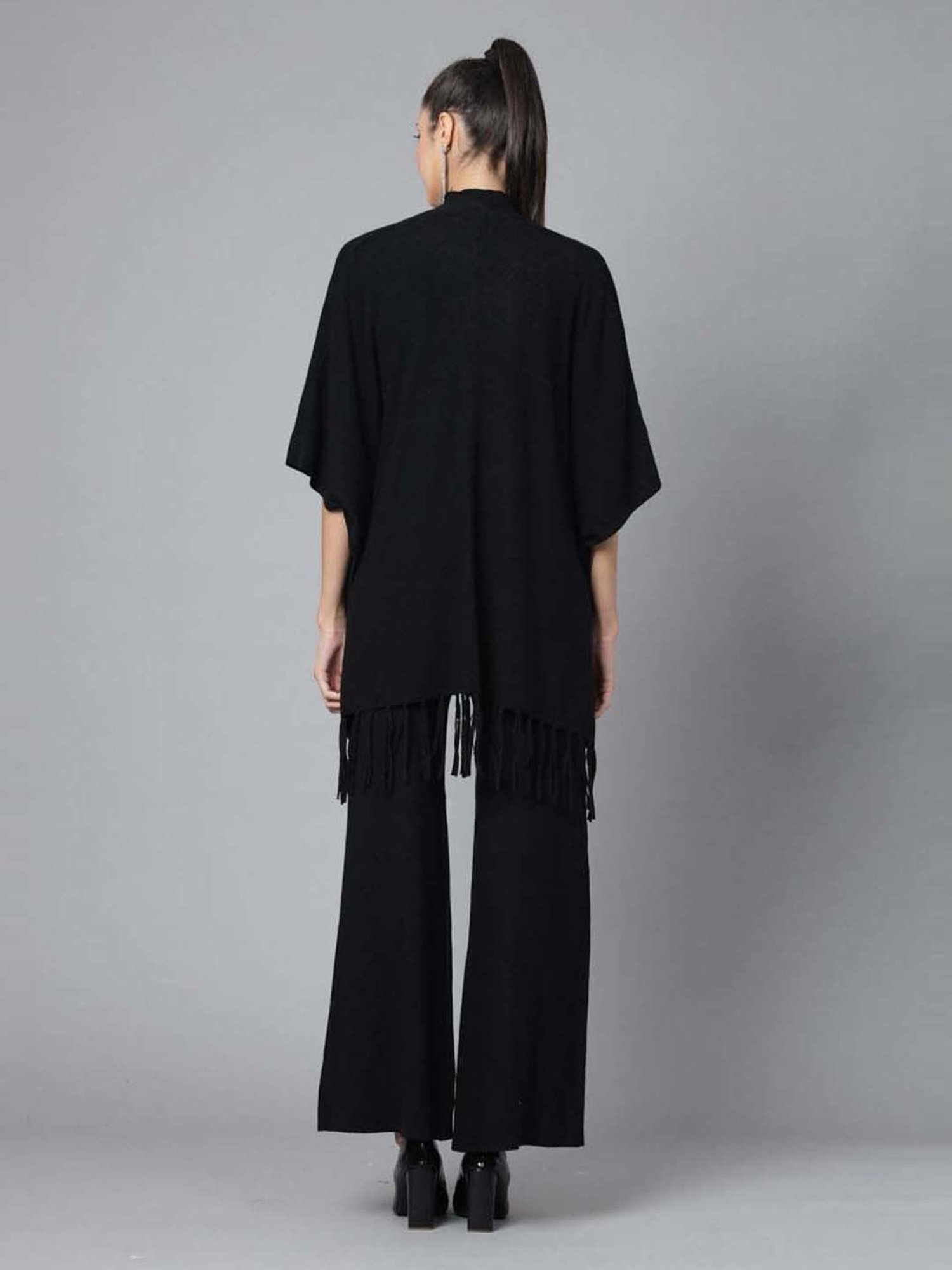 Mafadeny Black Embellished Top Pants Set With Shrug