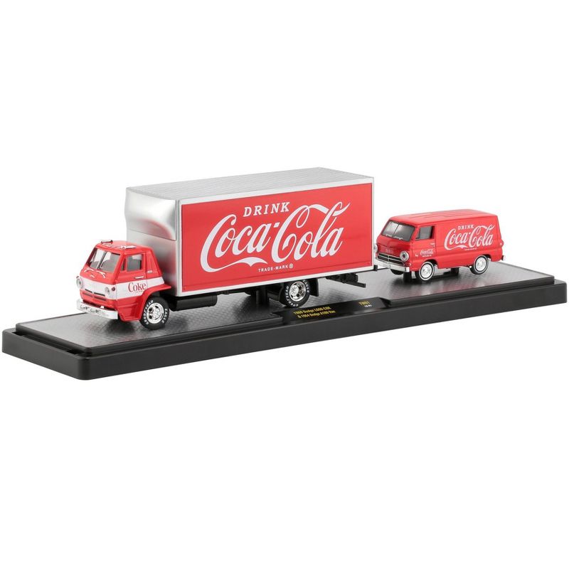 1969 Dodge L600 COE Truck Coke Red & 1964 Dodge A100 Van Coke Red "Coca-Cola" Set Ltd Ed 5880 pcs 1/64 by M2 Machines