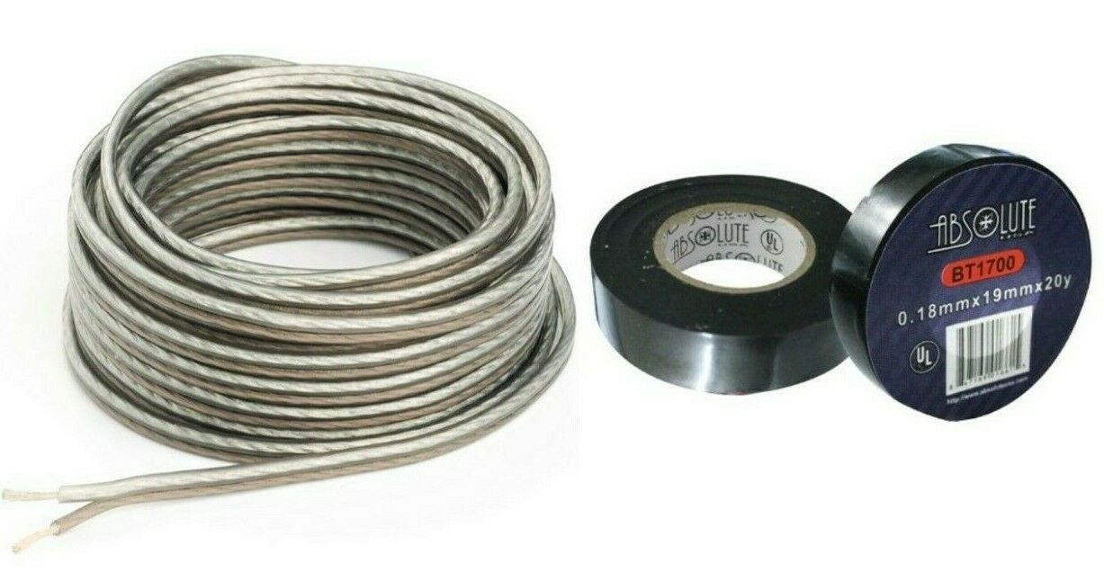 16 Gauge 2000 Feet Clear Speaker Wire and 3/4" x 60' FT Black Electrical Tape