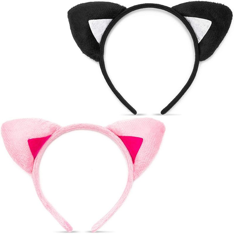 Spooky Central 2-Set Cute Cat Ears Headband  Animal Cosplay Halloween Party Decorations, Pink & Black 8 x 5.5 in