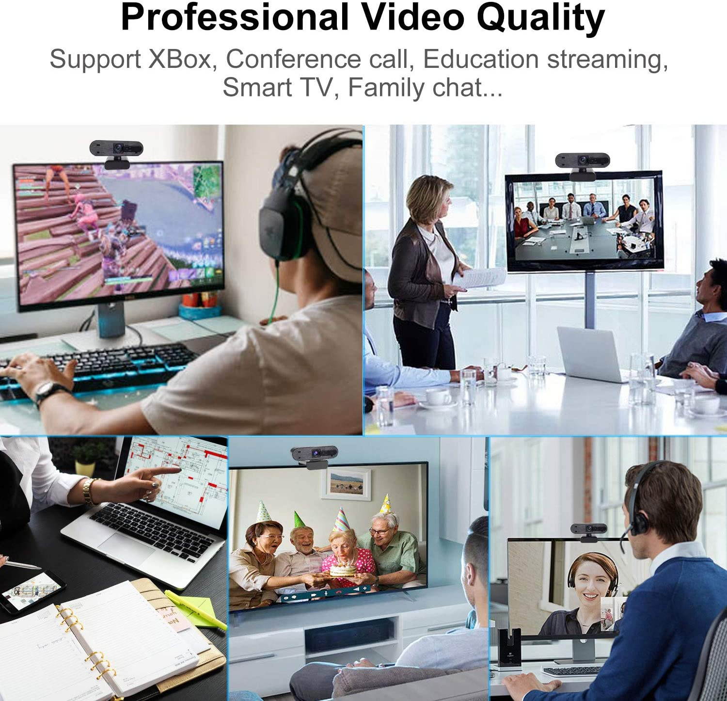 HD Webcam 1080P with Privacy Shutter, Auto Focus Streaming Camera, Computer Laptop Camera for OBS Xbox XSplit Skype Facebook, Compatible for Linux Mac OS Windows 10/8/7