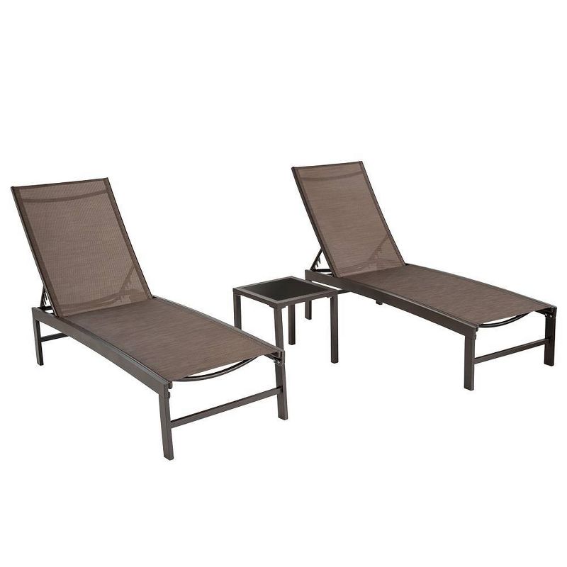 3pc Outdoor Adjustable Chaise Lounge Chairs & Table - Brown - Crestlive Products