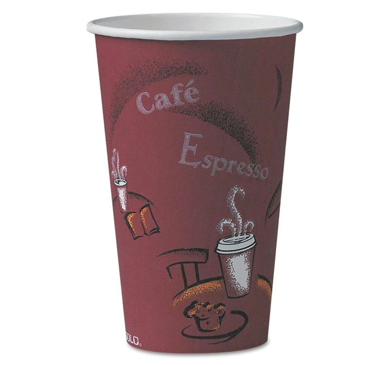 SOLO Cup Company Bistro Design Hot Drink Cups, Paper, 16oz, Maroon, 50/Pack 316SIPK