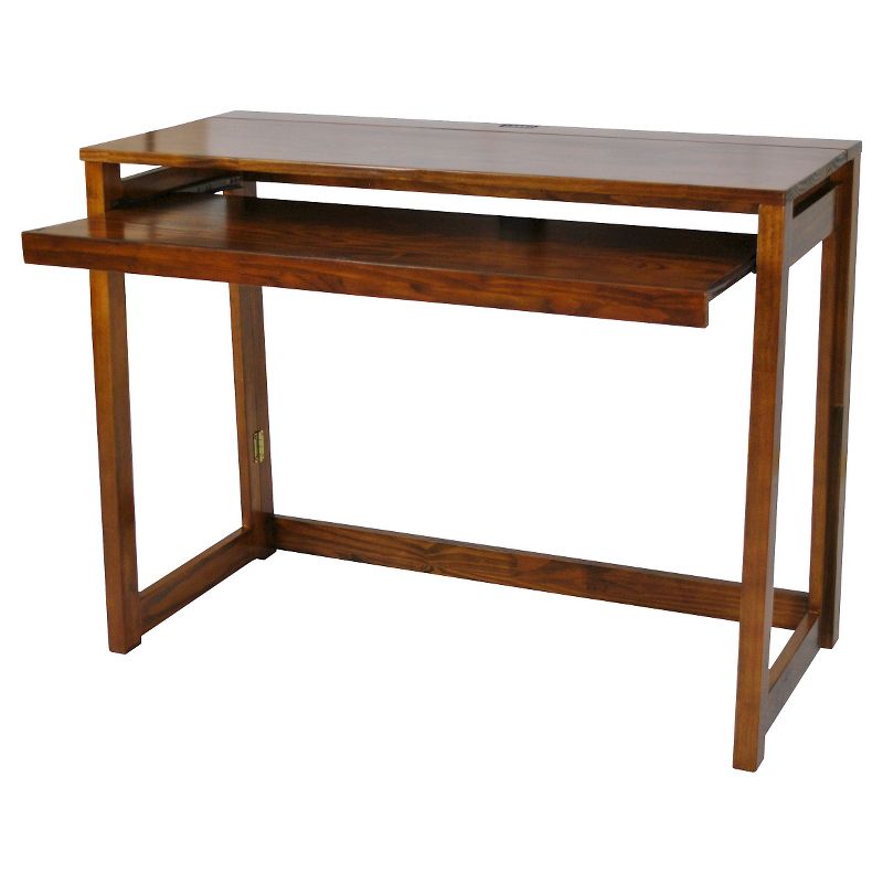 Folding Computer Desk with 4 Port USB Charging Station Walnut - Flora Home