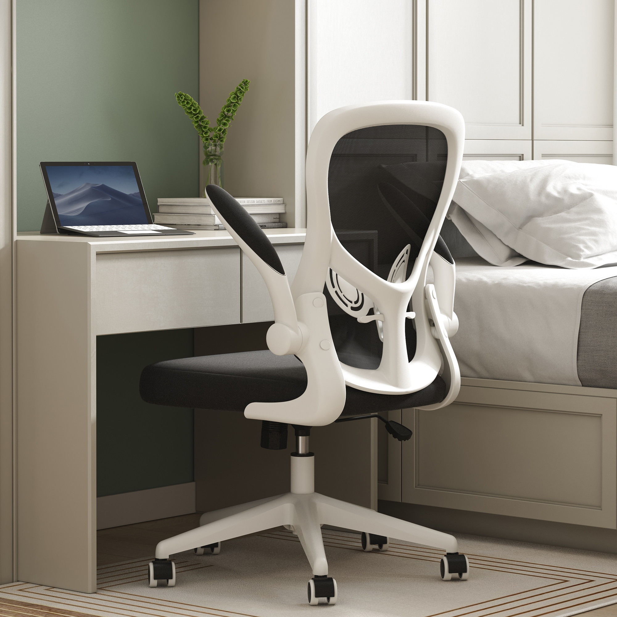 Hbada Office Chair, Ergonomic Desk Chair, Computer Mesh Chair with Lumbar Support and Flip-up Arms, Black