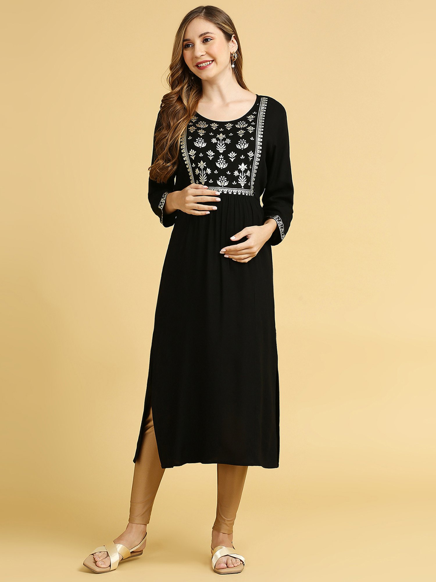 MomToBe Black Rayon Maternity Kurti