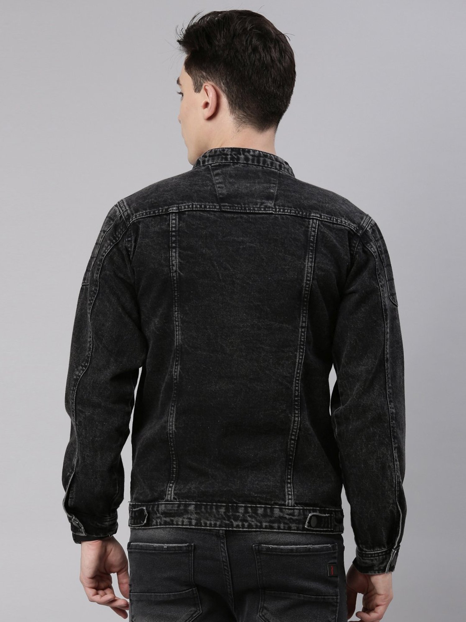CINOCCI Black Cotton Slim Fit Denim Jacket