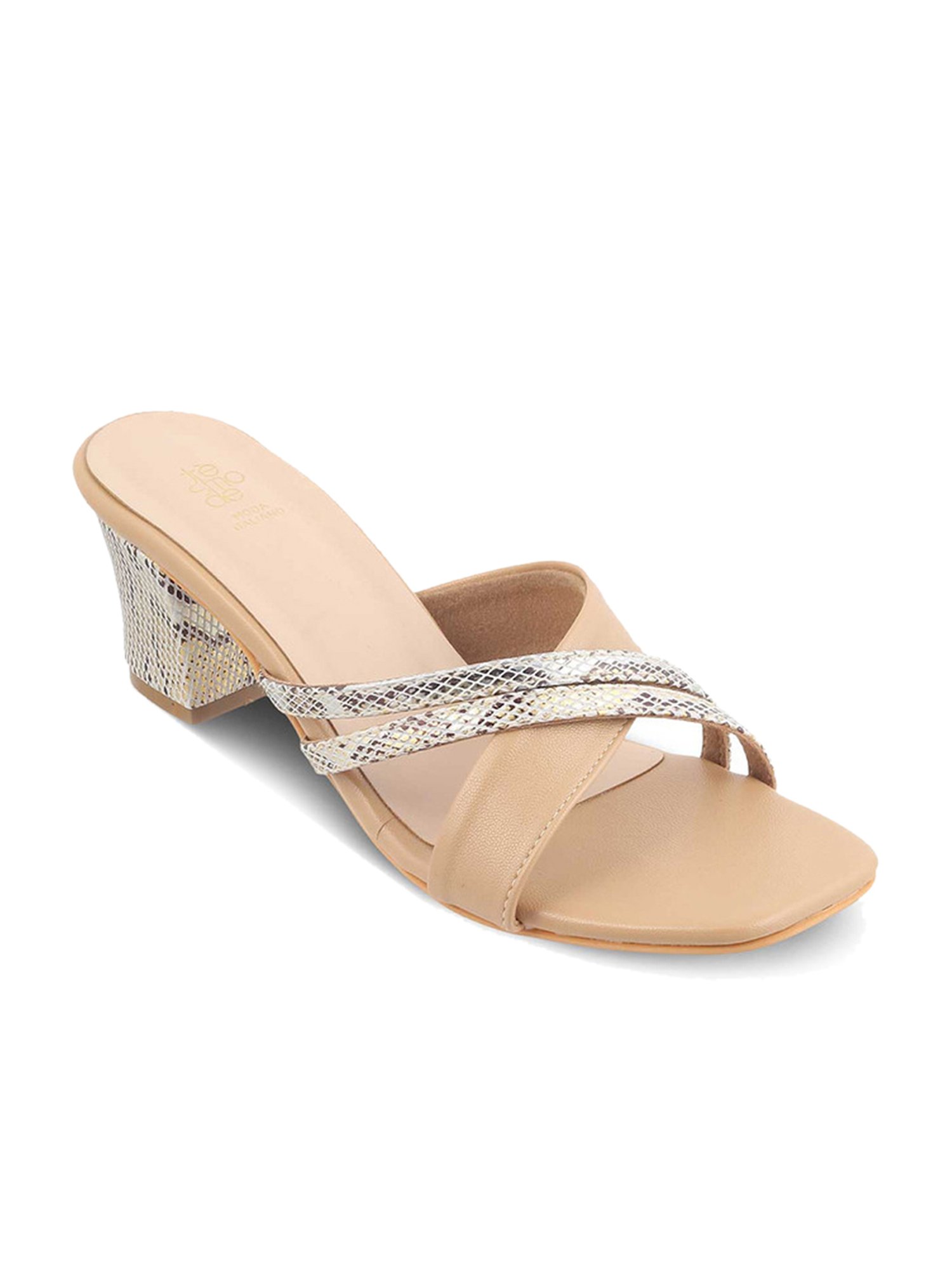 Tresmode Women's Beige Cross Strap Sandals