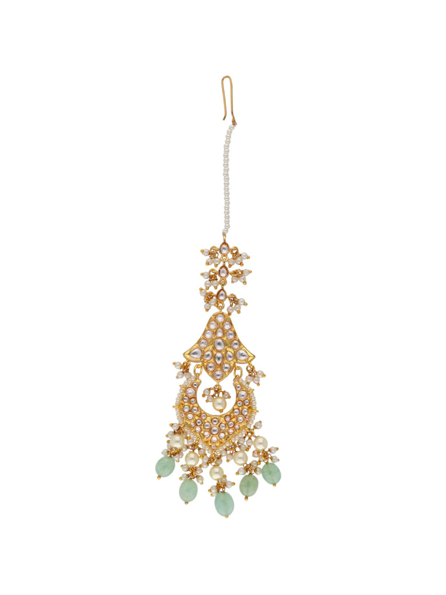 Curio Cottage Bridal Drops of Green Kundan Maang Tikka