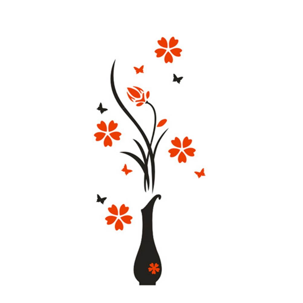 Removable 3D Plum Vase Wall Stickers Living Room TV Background Wall Decals Mural Home Decor Size XS (PV-001)