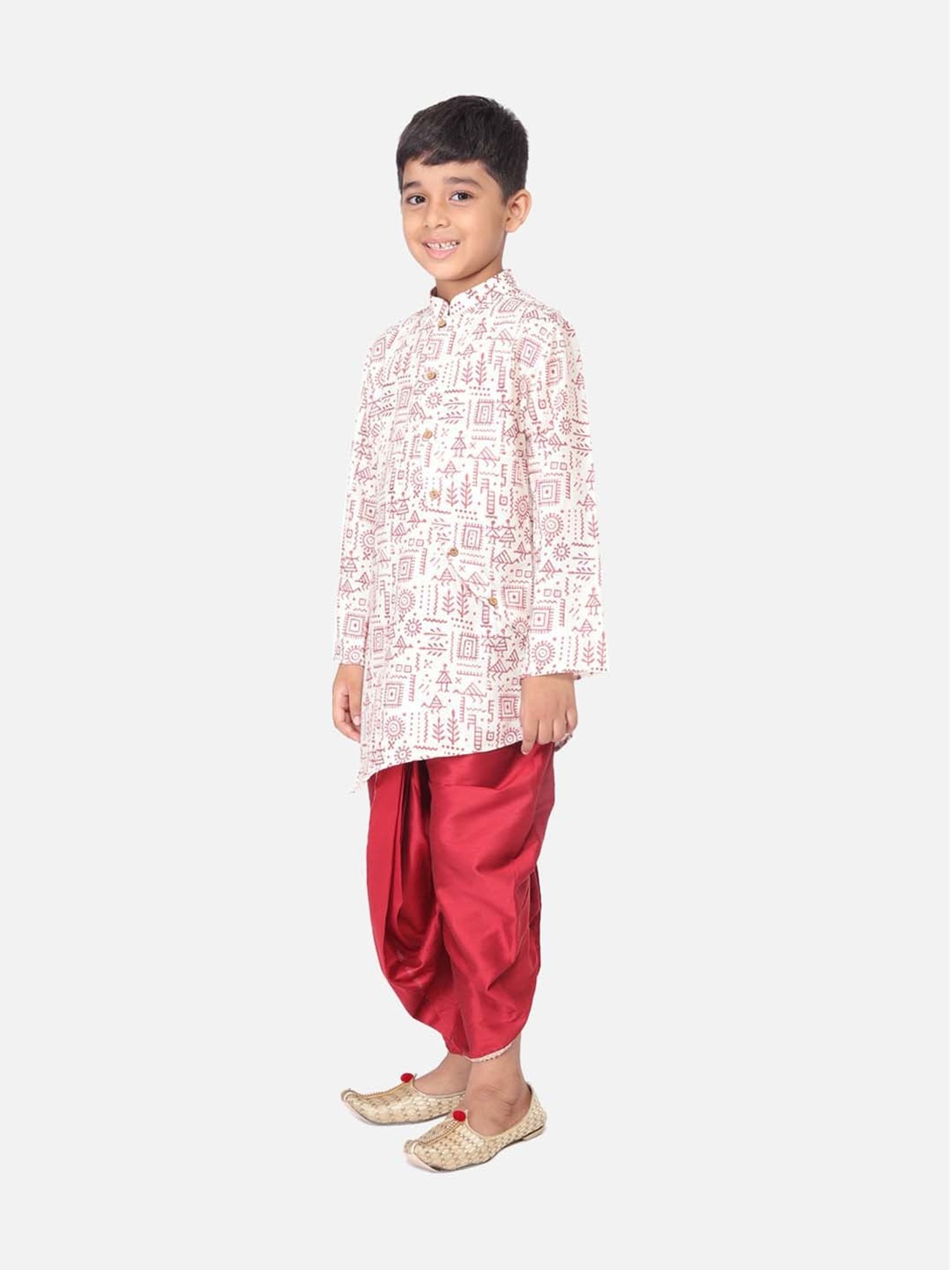 TABARD Kids Red & White Cotton Printed Kurta Set