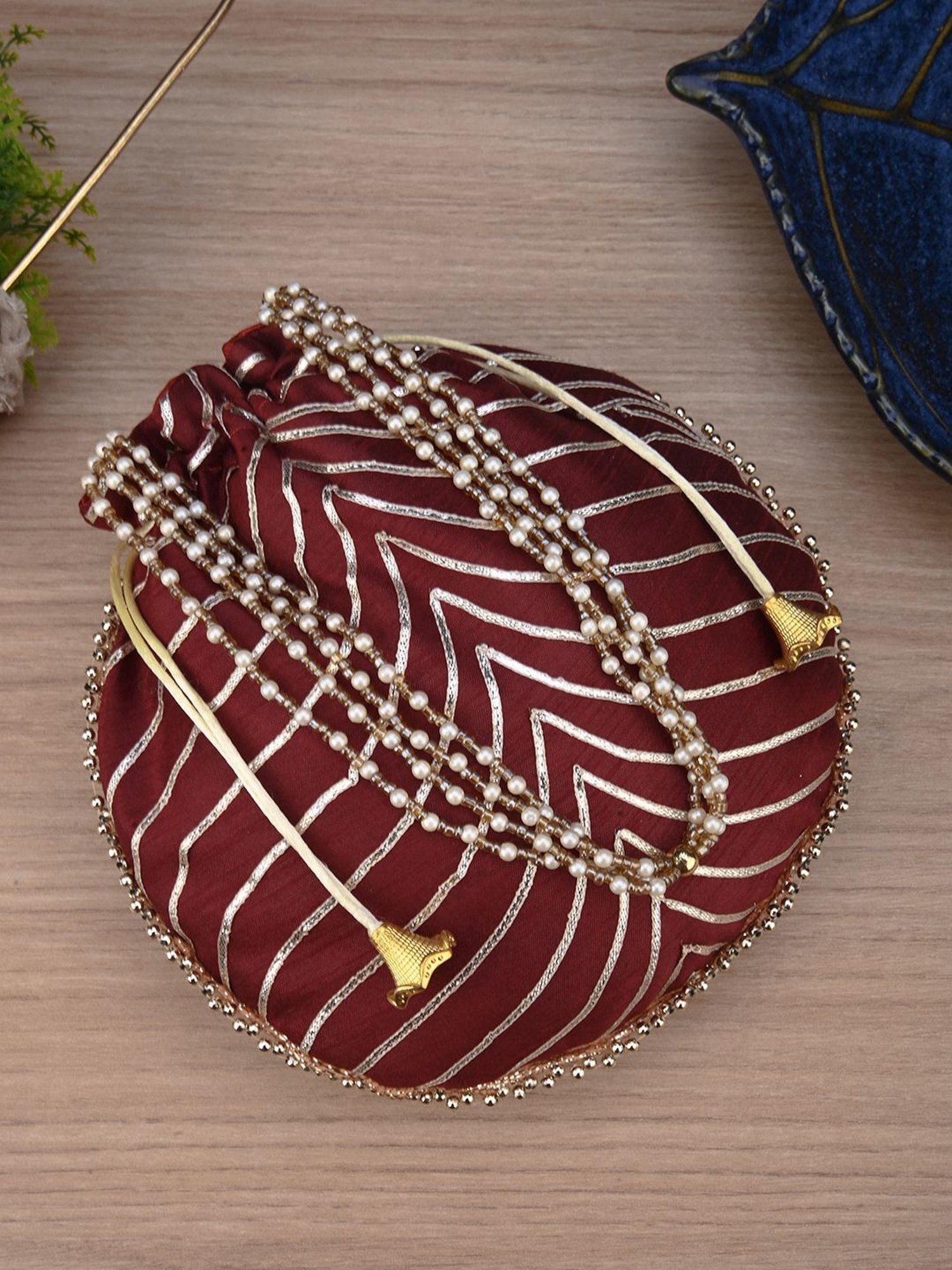 Gaurapakhi Maroon Striped Small Potli