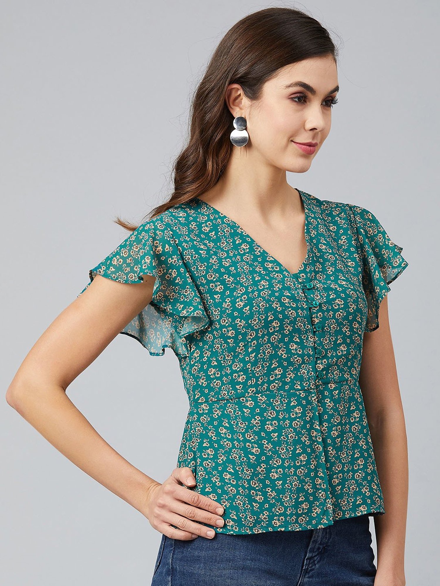 Carlton London Green Floral Print Top