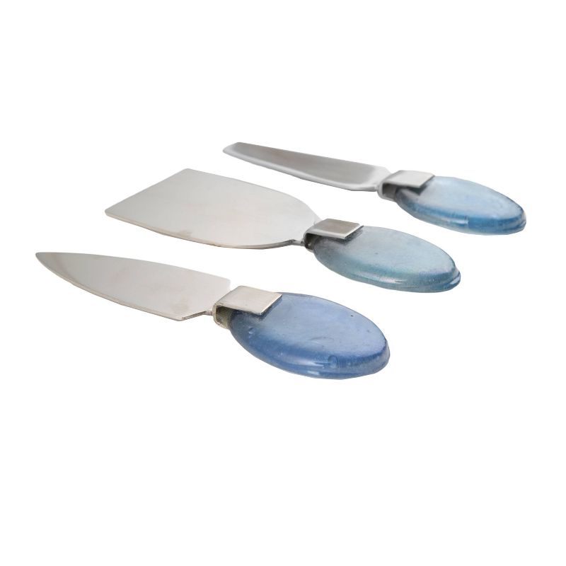 3pk Stainless Steel  Cheese Knife Set with Glass Handle Blue - Thirstystone