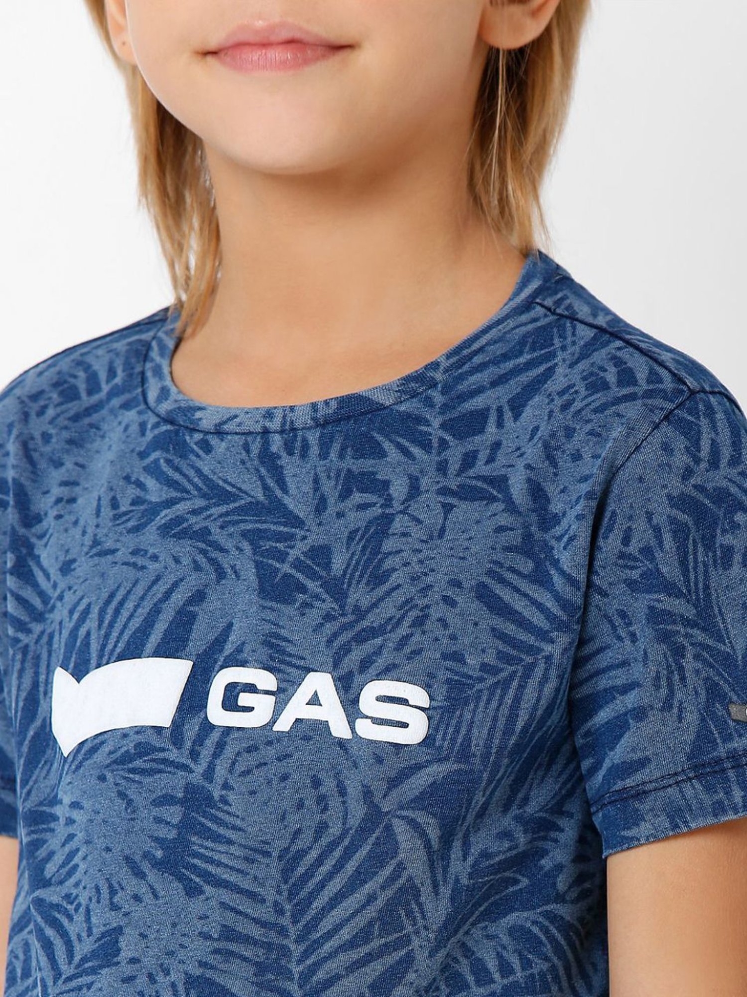 Gas Kids Blue Cotton Printed T-Shirt