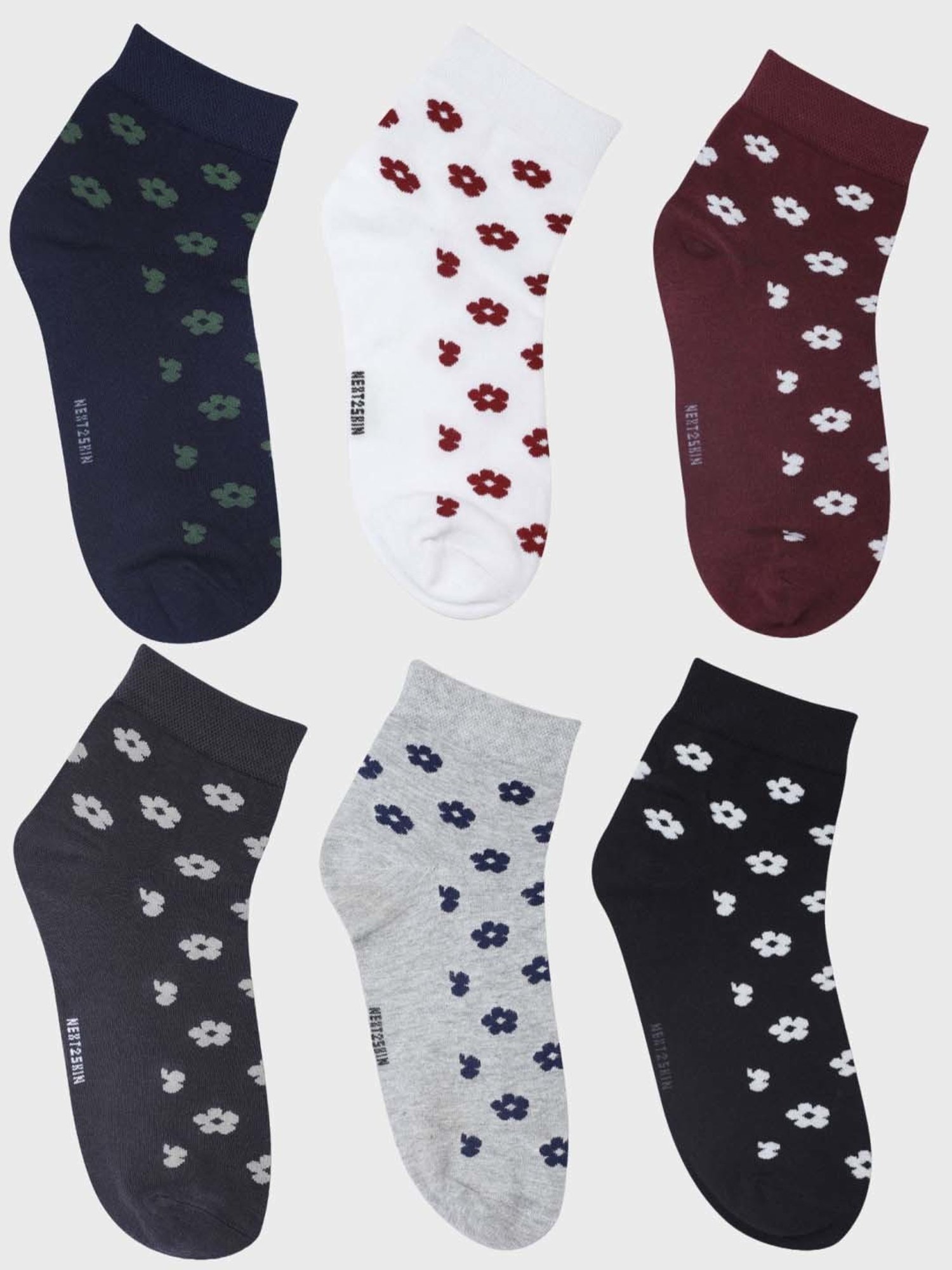 NEXT2SKIN Assorted Color Cotton Ankle Socks - Pack Of 6