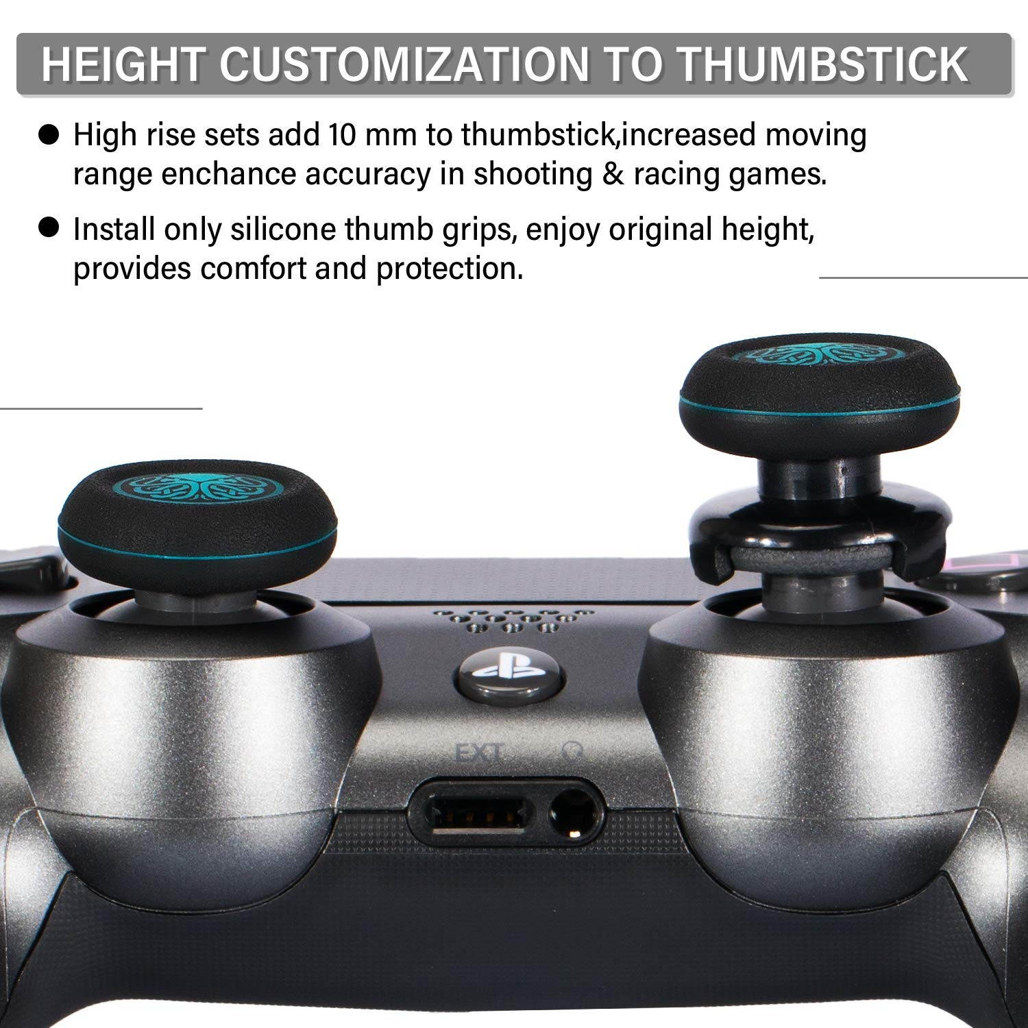 FPS Thumbstick Extender & Printing Rubber Silicone Grip Cover 2 Sets for PS5 Dualsenese & PS4 Controller (Cthulhu Abyss Blue)