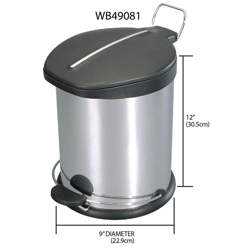 Home Basics 5 Liter Brushed Stainless Steel  with Plastic Top Waste Bin, Silver