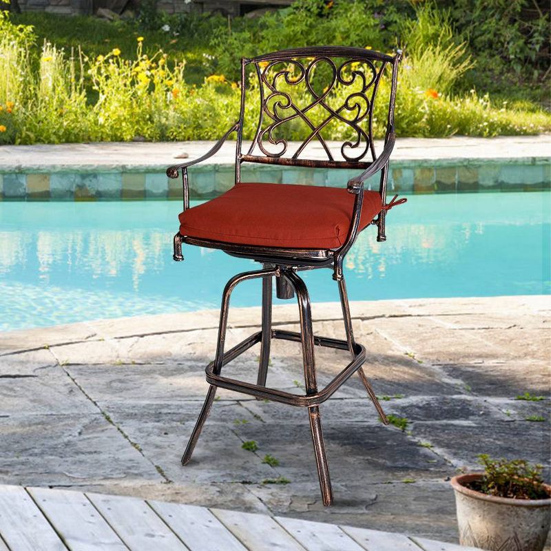 Outdoor Counter Height Cast Aluminum Swivel Bar Stool with Sunbrella Cushion - Red - Crestlive Products