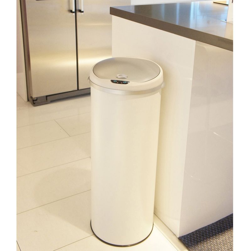 iTouchless Sensor Kitchen Trash Can with AbsorbX Odor Filter Round 13 Gallon White Stainless Steel