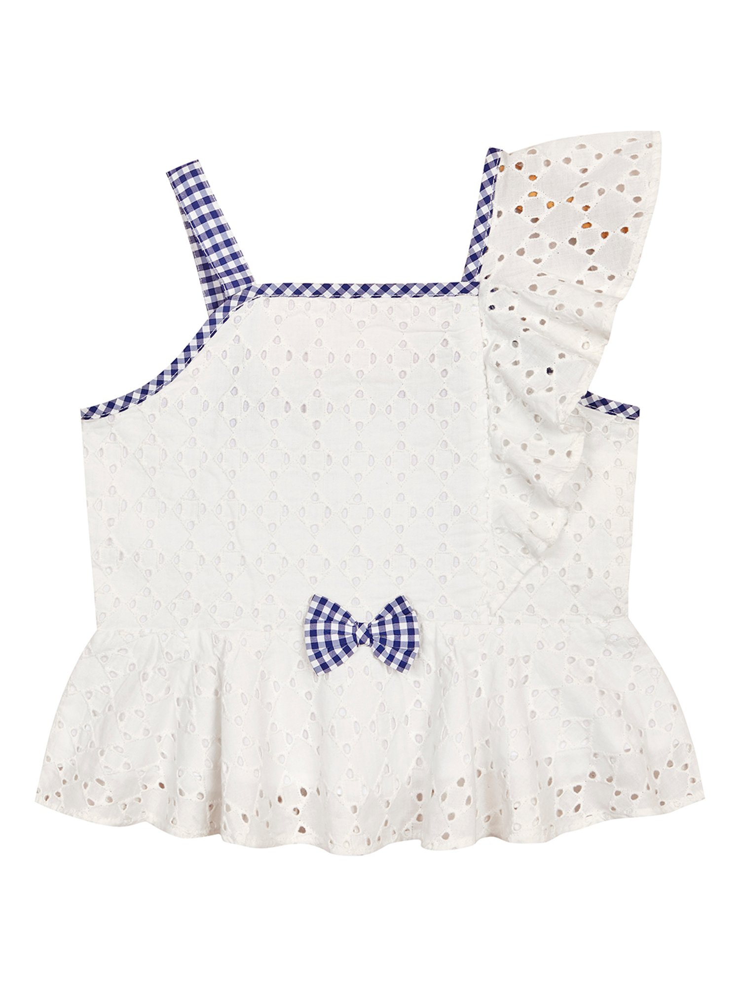 Budding Bees Kids White & Blue Self Design Top with Shorts