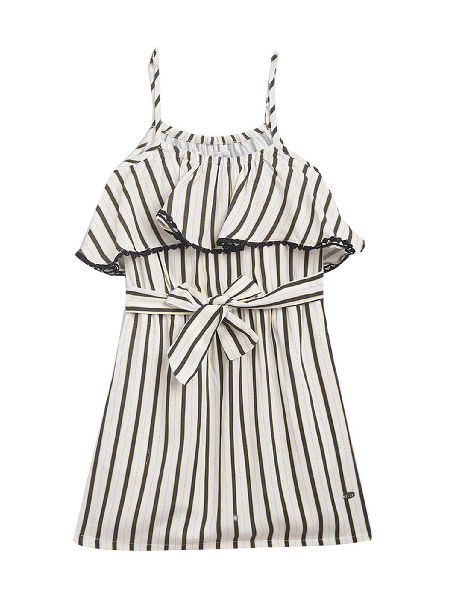 Elle Kids White Cotton Striped Dress