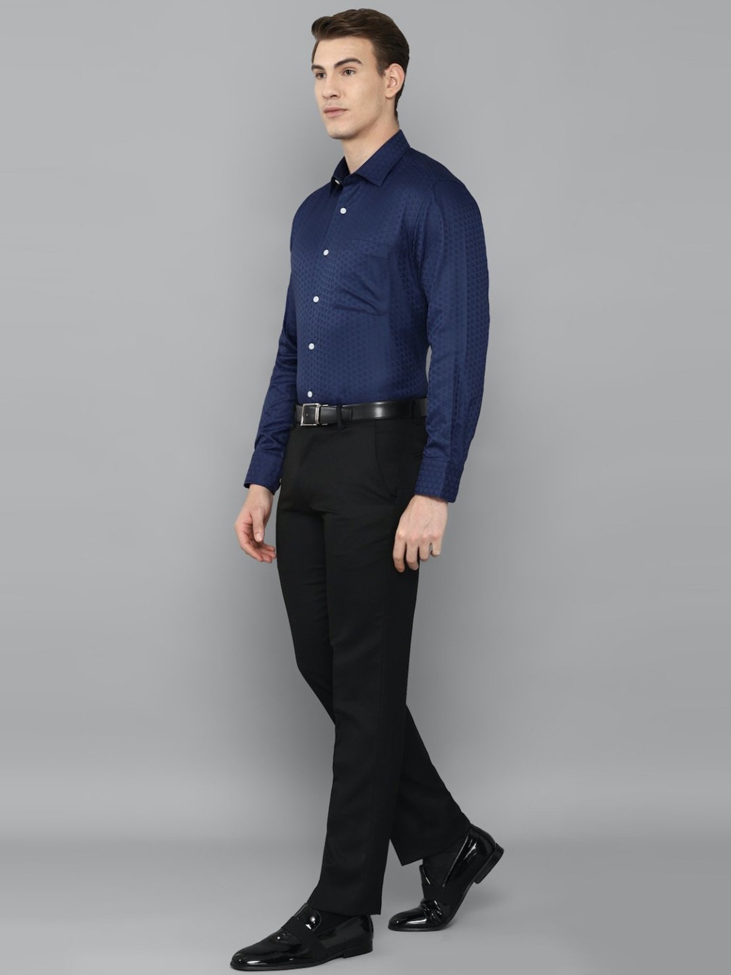 Luxure By Louis Philippe Navy Cotton Regular Fit Shirt