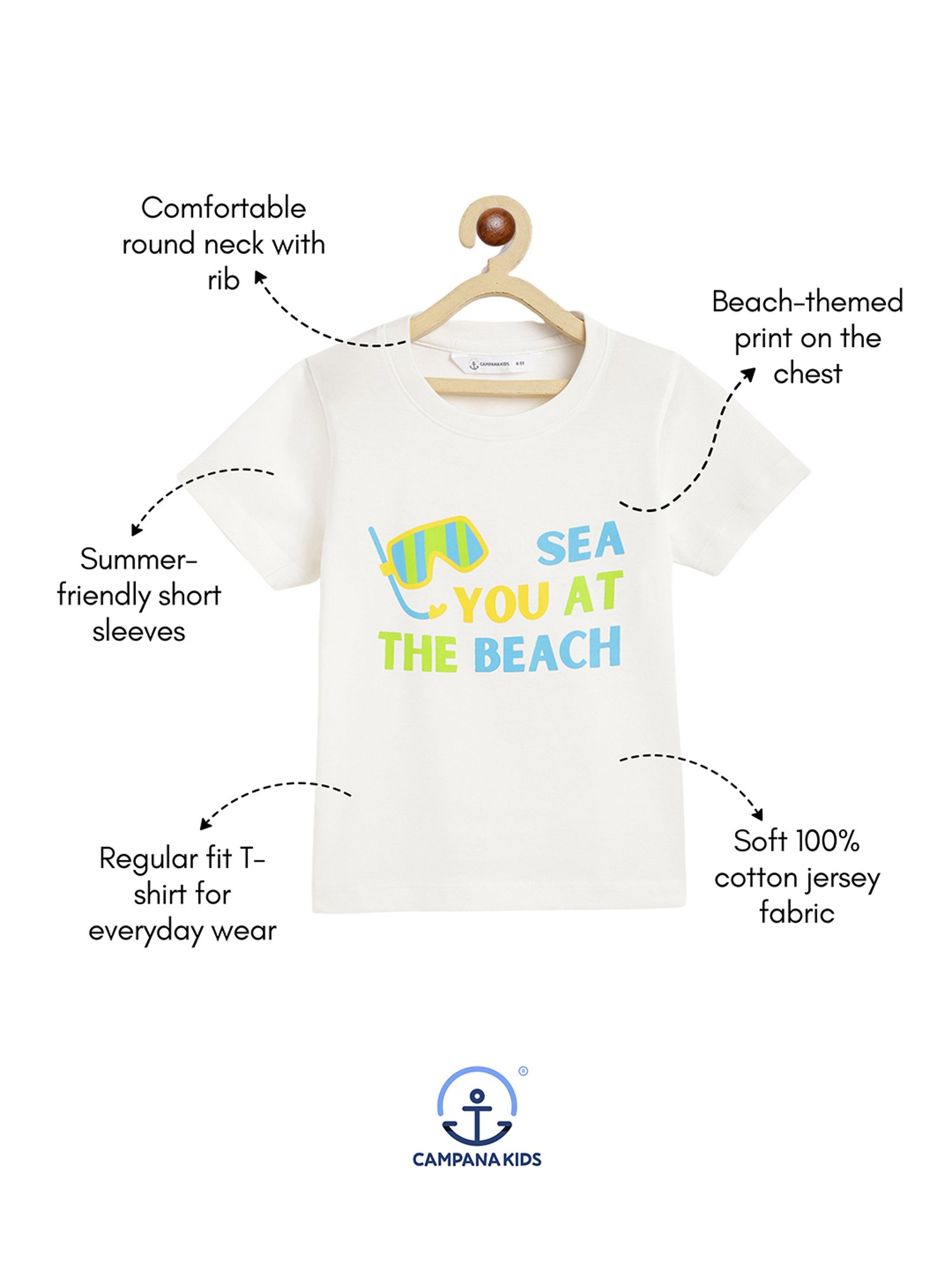 Campana Kids White Printed T-Shirt