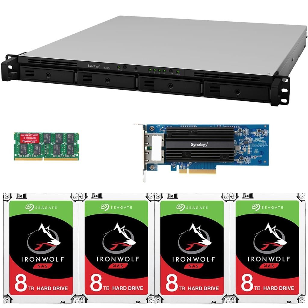 Synology RS820+ 4-Bay RackStation NAS with Synology 10Gb Adapter 18GB RAM 32TB (4x8TB) of Seagate Ironwolf NAS Drives Fully Assembled Tested By CustomTechSales