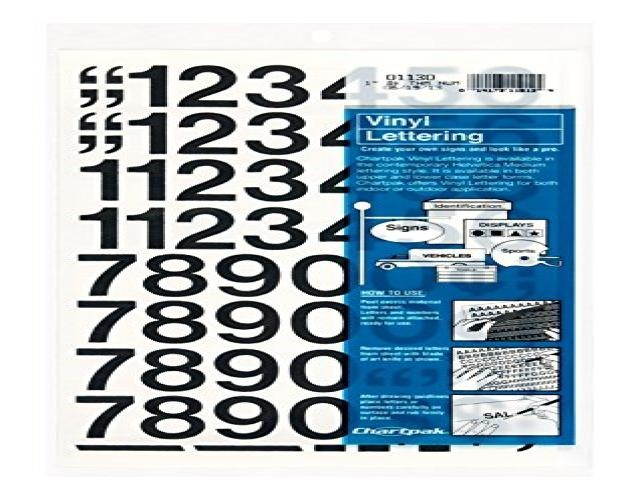 Chartpak Self-Adhesive Vinyl Numbers, 1 Inches High, Black, 44 per Pack (01130)