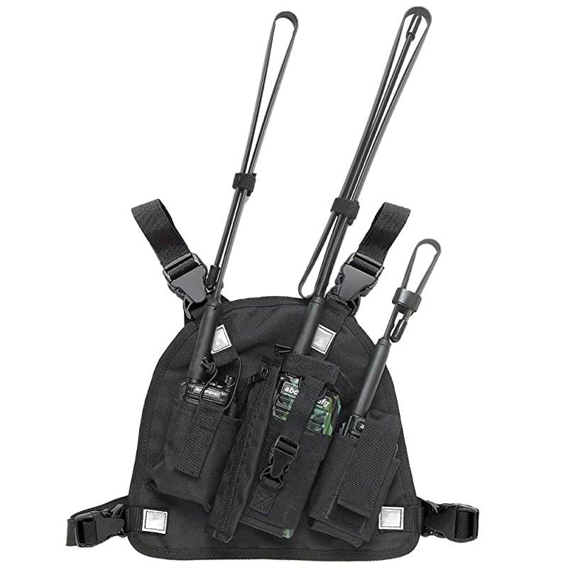 Universal Radio Chest Harness Pack Front Pocket Pouch Bag Holster EMS Vest Rig with Reflective Stripe for Two Way Radio Walkie Talkie Black Rescue Essentials